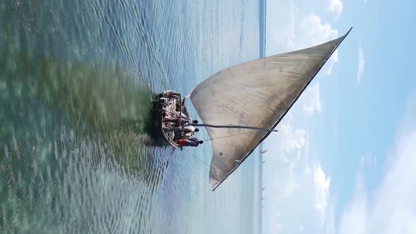 Tanzania Vertical Video  Boat Boats in the Ocean Near the Coast of Zanzibar Aerial View