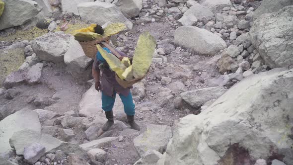 Sulfur Worker, Mount Kawah Ijen Volcano.