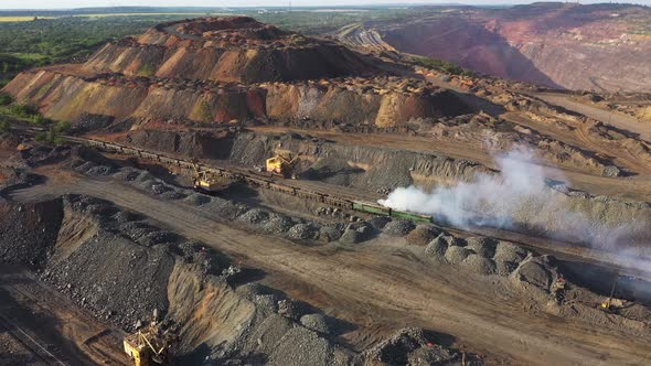 Freight Train Carries Ore From The Quarry