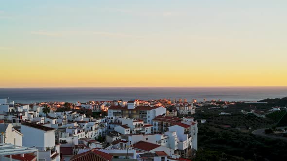 Aerial Drone View of Torrox, a White Spanish Town on Costa Del Sol at Sunset, Andalusia (Andalucia),