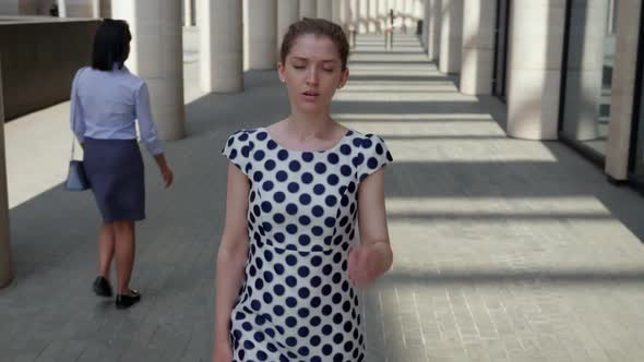 Portrait of Tired Businesswoman Suffering From Summer Heat Walk Outside Business Center