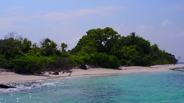 Aerial drone nature of tourist beach by blue sea with sand background