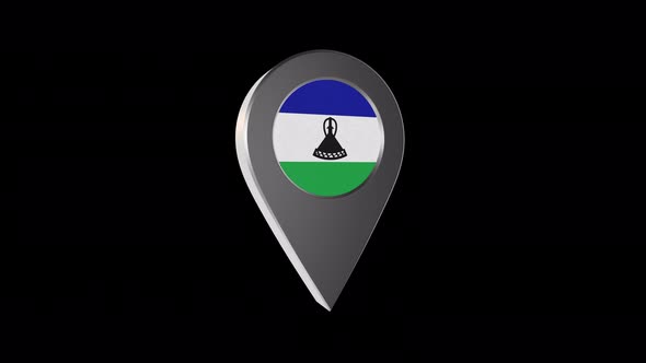 3d Animation Map Navigation Pointer With Lesotho Flag With Alpha Channel - 4K