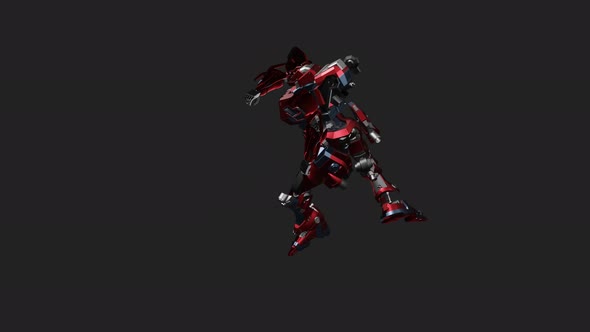 Red mecha in action with Standing Melee Attack 360 High style