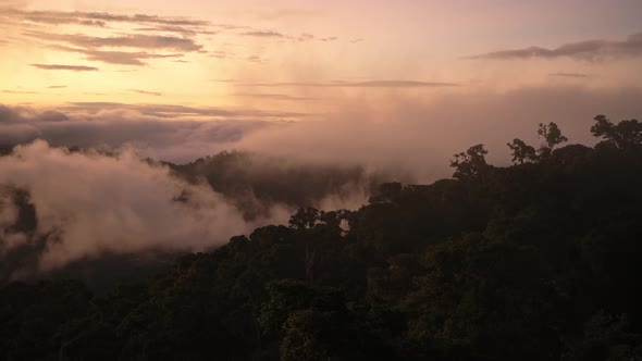 Costa Rica Misty Rainforest Landscape with Mountains and Jungle Scenery in Low Lying Mist and Clouds