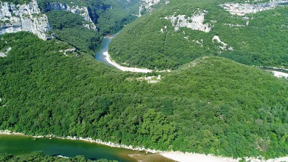 The gorges of the Ardeche in France seen from the sky