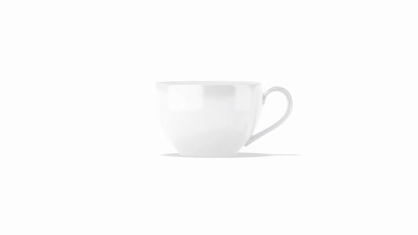 Blank ceramic tea mug with handle stand, looped rotation