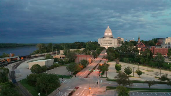 Jefferson City Missouri River Aerial View State Capital Building 4K UHD