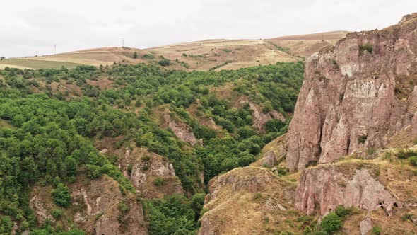 Aerial Drone Zoom in of Khndzoresk, Cave City, in Armenia