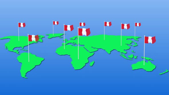 Flag Of Peru Wavy Animated On Earth Map
