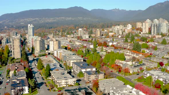 Aerial drone view over scenic North Vancouver, British Columbia.