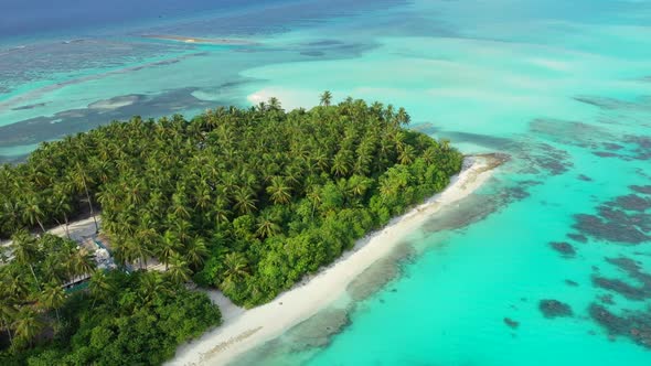 Aerial view abstract of marine bay beach adventure by shallow sea with white sand background of jour