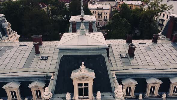 Aerial drone view of a flying over the old palace.