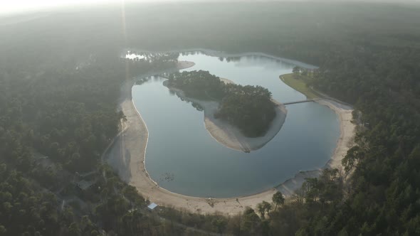 Aerial view of Recreatiegebied lake in Woudenberg, Netherlands.