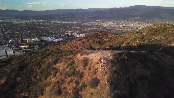 Drone flyby of the wisdom tree hike in Los Angeles, CA.