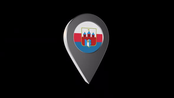 3d Animation Map Navigation Pointer With Flag Of Bydgoszcz (Poland) With Alpha Channel - 2K