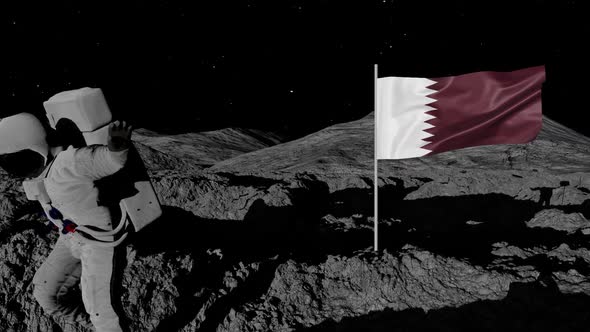 Astronaut Planting Qatar Flag on the Moon