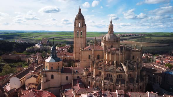 Aerial View of Segovia Cathedral Famous Tourist Attraction in Castile and Leon Spain