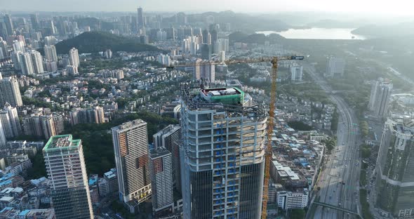 Aerial footage of downtown landscape  in shenzhen city, China