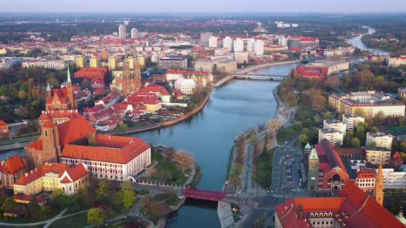 View From the Height on the Historic City Center and the Odra River