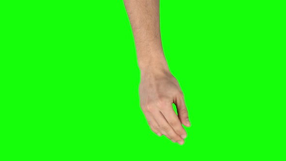 Man Hand Performing 3x Swipe Down at Tablet Screen Gesture on Green Screen. Close Up