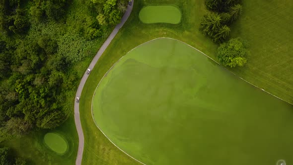 Overhead drone shot of a beautiful golf course.