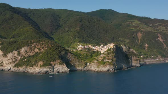 Aerial View of the Colorful Village of Corniglio in the Cinque Terre Reserve Italy