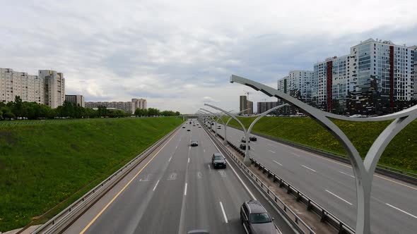 Cars in Road Transport Highway Automobile Traffic on the Roads of the City