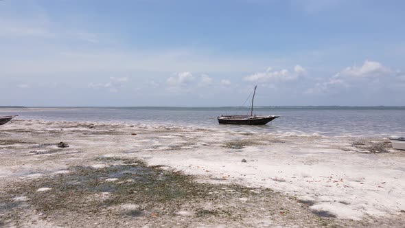 Aerial View of Low Tide in the Ocean Near the Coast of Zanzibar Tanzania