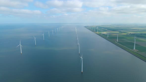 Huge Windmill Turbines Offshore Windmill Farm in the Ocean Westermeerwind Park Windmills Isolated at