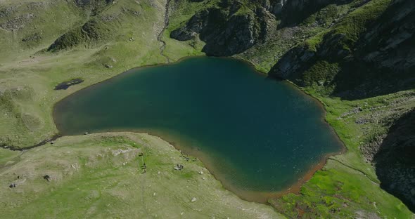 aerial view of Galbena Lake in fagaras mountains