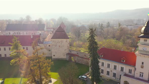 Aerial View of the Historical Center of Zhovkva Lviv Region Ukraine