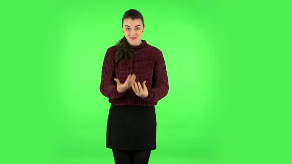 Woman in Anticipation, Then Disappointed and Upset. Green Screen
