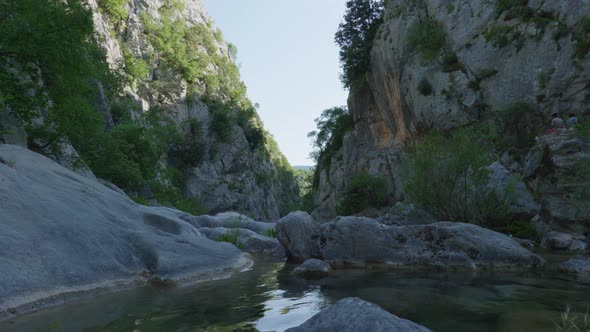 4K Cinematic nature travelling footage of the waterfall Gubavica inside the mountain canyon next to