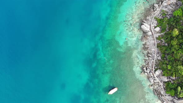 Calm Colorful Azure Turquoise Sea Near Tiny Tropical Volcanic Island Koh Tao, Unique Small Paradise