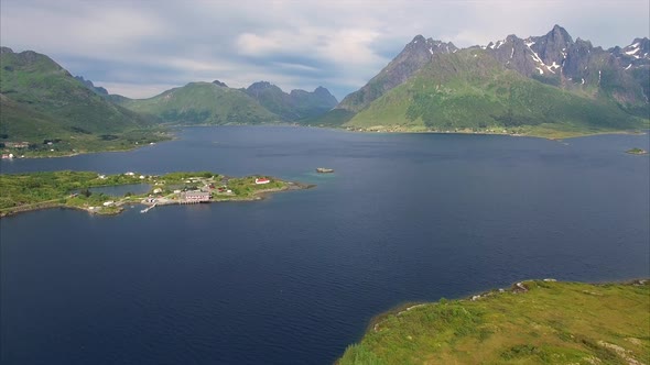 Lake with Sildpollness church on Lofoten islands