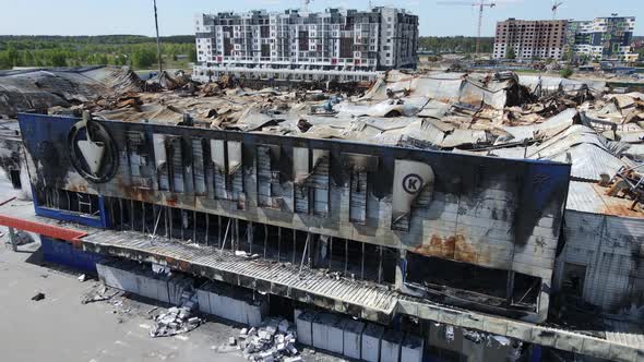 War in Ukraine  Destroyed Building of a Shopping Center in Bucha