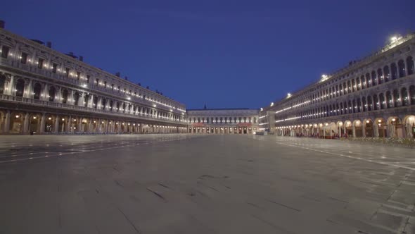 Panoramic View of Illuminated Saint Mark Square at Night