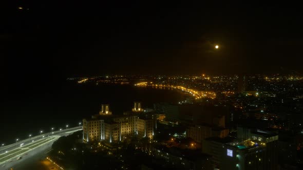 Timelapse of waterfront at night, Havana, Cubaa