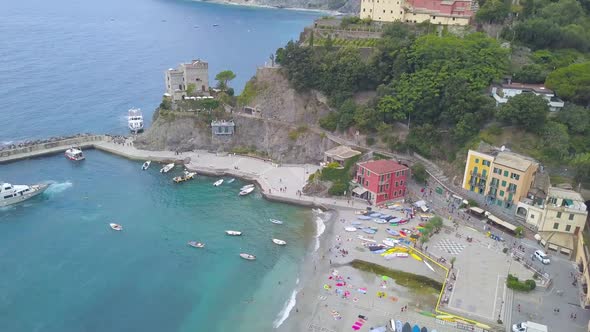 Panorama view of Monterosso al Mare village one of Cinque Terre in La Spezia, Italy