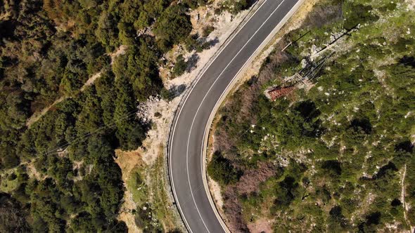 Aerial Top View Mountain Road