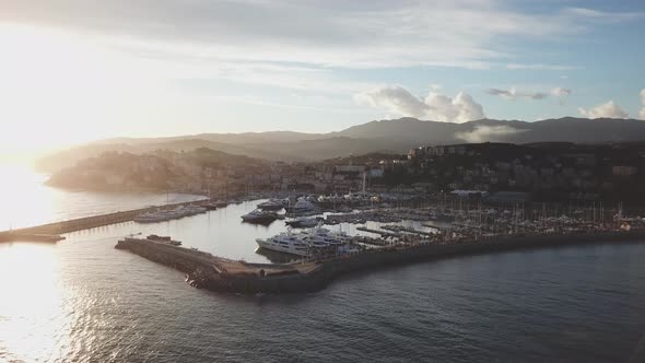 Sunset Aerial View on Port Harbor City