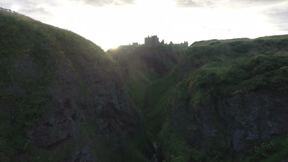 Aerial view of a valley near the Dunnottar Castle