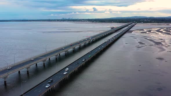 Aerial view of the Houghton Highway Bridge, Queensland, Australia.