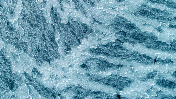 Aerial Shot of Abstract Ice Surface Frozen Blue Sea