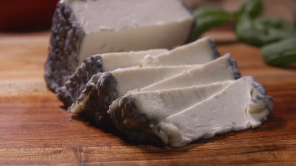 Panorama of Soft Goat Cheese with Grey Mold