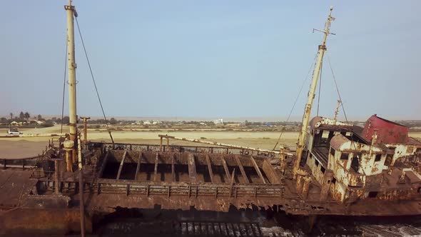 Aerial view of a shipwreck at the beach, Angola, Africa