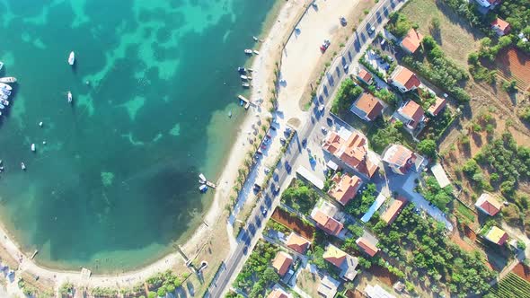 Aerial view of highway traffic along the dalmatian coastline