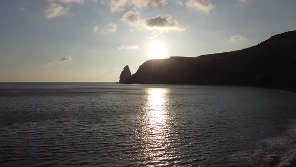 Aerial Panoramic View of Beautiful Sunset Above Sea