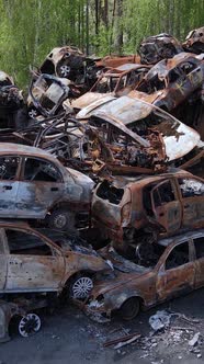 Vertical Video of Destroyed Cars in the City of Irpin Ukraine